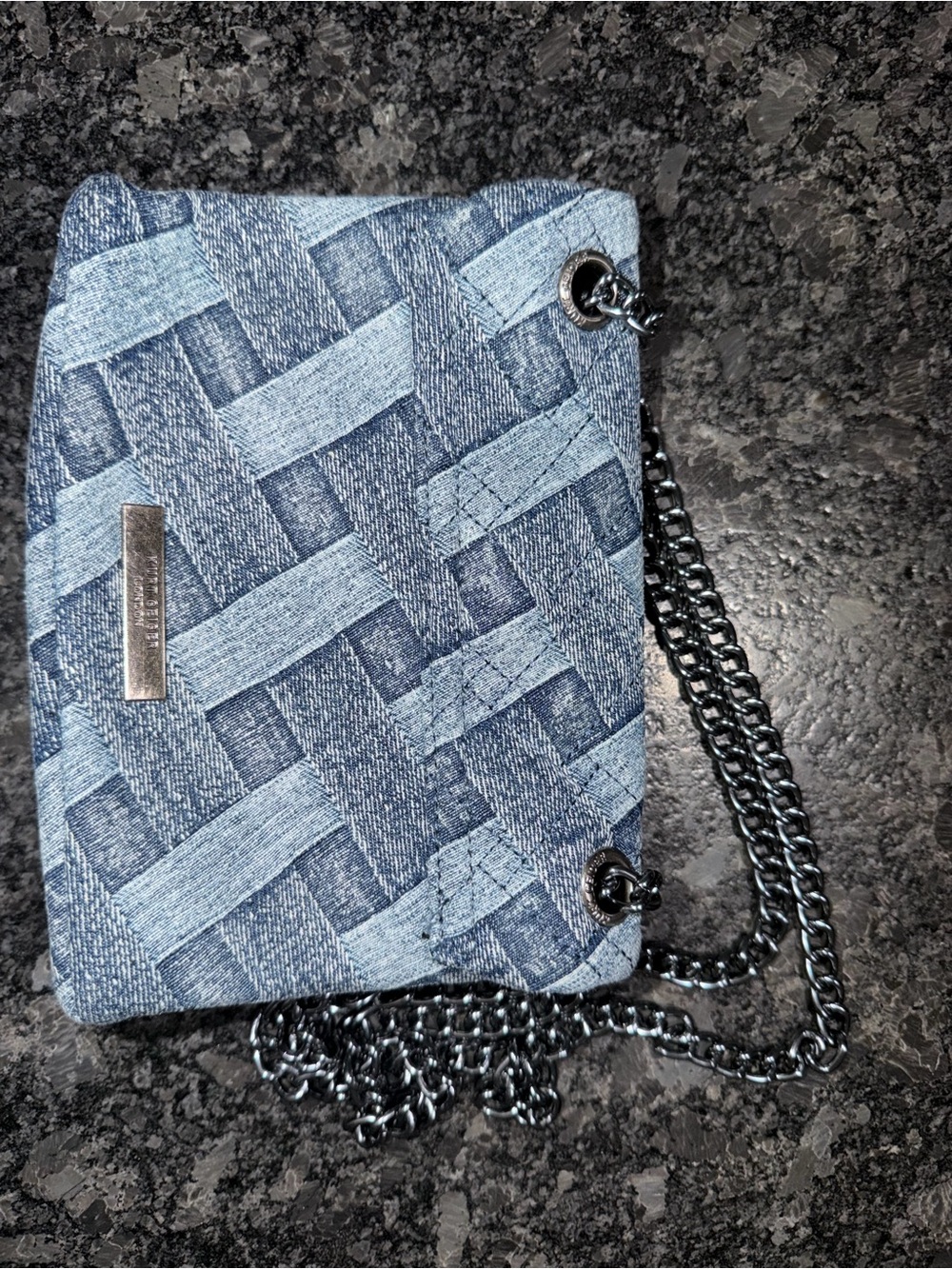 Denim Blue Embellished Crossbody Bag with Chain Strap - Picture 2 of 3